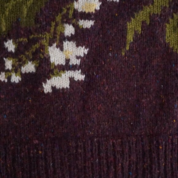 Vintage Handknit Express 30% Wool Maroon Knit Floral Mockneck Sweater M - Picture 8 of 10